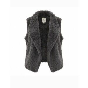 Dylan Los Angeles Faux Fur Sherpa Vest Gray Sleeveless Open Front Women’s